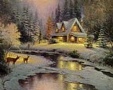 Thomas Kinkade Famous Paintings - deer creek cottage I
